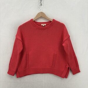 DEMYLEE Sweater Womens XS Pink 100% Cotton Crew Neck Chunky Knit Pullover Boxy